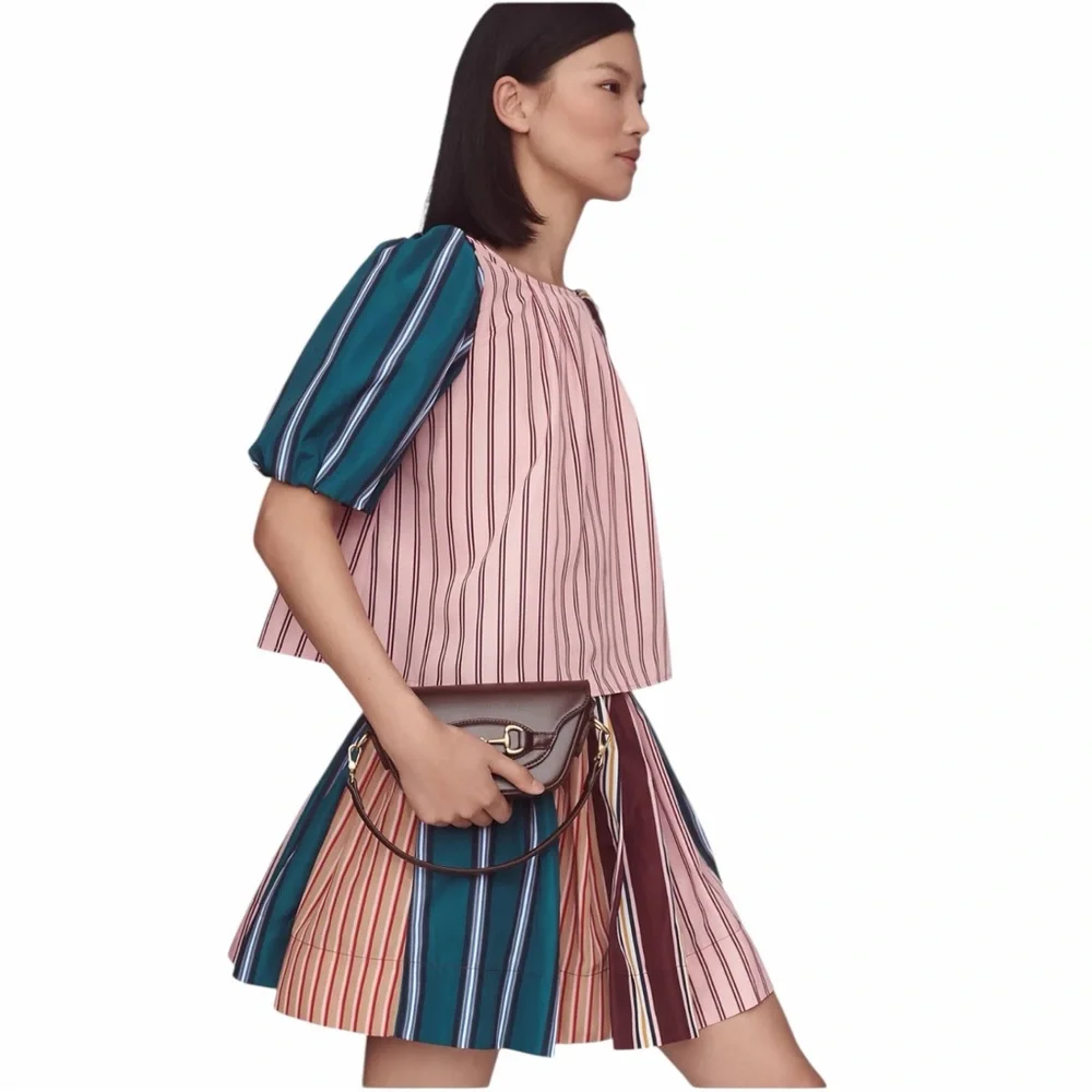 Anthropologie Maeve Taffeta Striped A-Line Mini Skirt Size 2 Multi Color